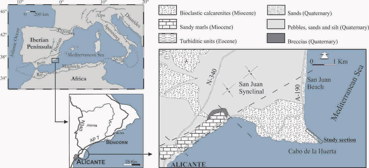 Location of the study section. Geological map modified from Pina and Cano, 2004. Location of the study section. Geological map modified from Pina and Cano, 2004.